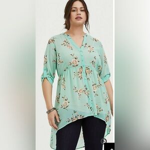 Torrid Mint Floral Button-Up Blouse